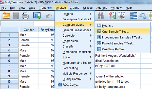 Software:SPSS-OneSampleTtest - BYU-I Statistics Text